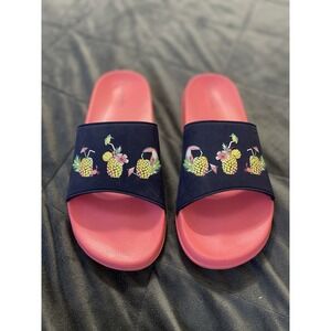 Vera Bradley‎ Womens Toucan Party Slide Sandals Sz L 9-10 Beach Pineapple Summer